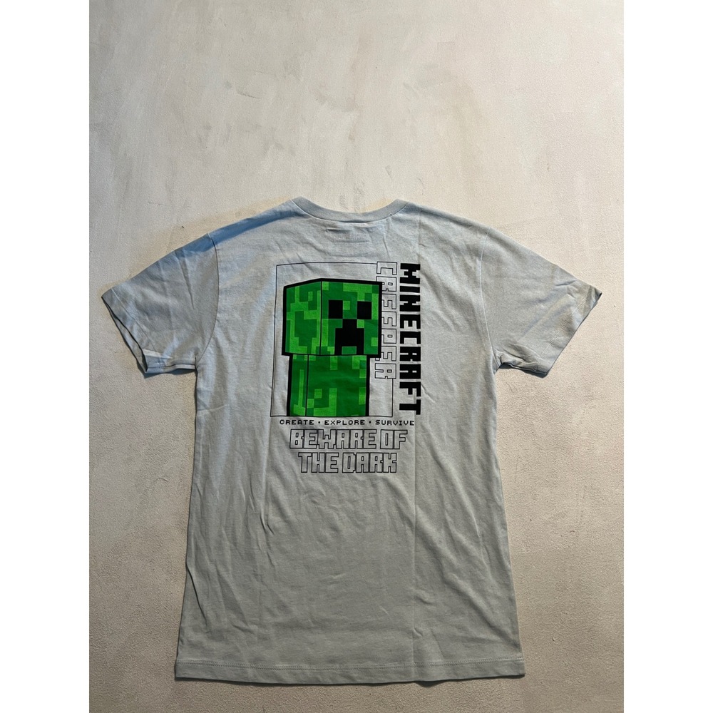 Minecraft Boys Creeper Graphic T-Shirt Gray XL Beware of the Dark Mad Engine NEW